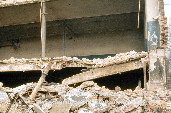 HRS 3509 Bury, Hudcar Mill fireproof vaulting exposed April 1977