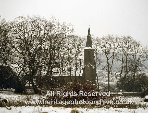 HRS 1566 Sabden, Pendle, St Nicholas Church in snow 1980s.