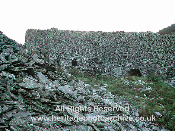 HRS 1093 Rhiwbach quarry drystone wall on incline 2003