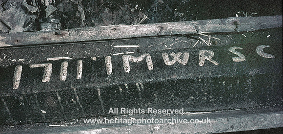 HRS 1309 Backbarrow ironworks, furnace lintel 1711 in 1970