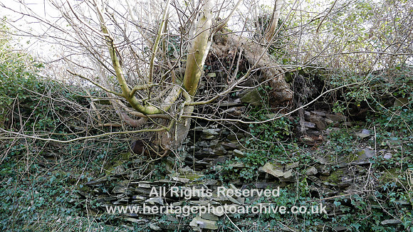 HRS 9137 Kirkby in Furness, collapsed dry stone walling of tramway L7710426
