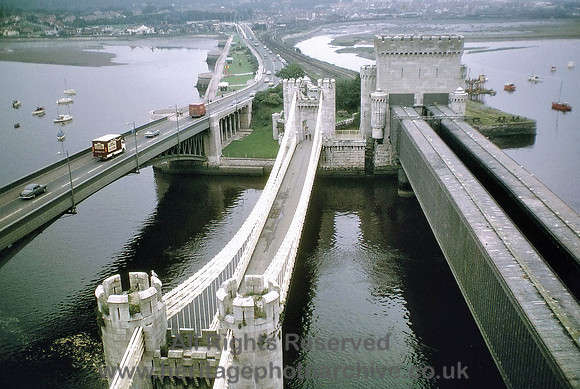 HRS 196 Conwy's bridges from the Castle 1980s
